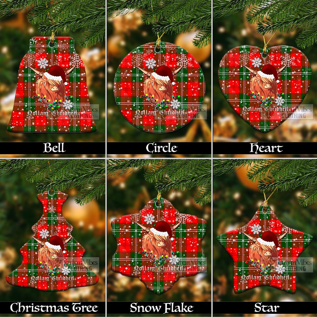 Tartan Vibes Clothing Gartshore Clan Tartan Ornament with Christmas Twinkle Highland Cattle