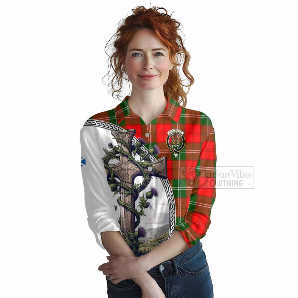 Tartan Vibes Clothing Gartshore Tartan Women's Casual Shirt with Family Crest and St. Andrew's Cross Accented by Thistle Vines