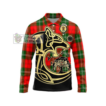 Gartshore Tartan Long Sleeve Polo Shirt with Family Crest Celtic Wolf Style