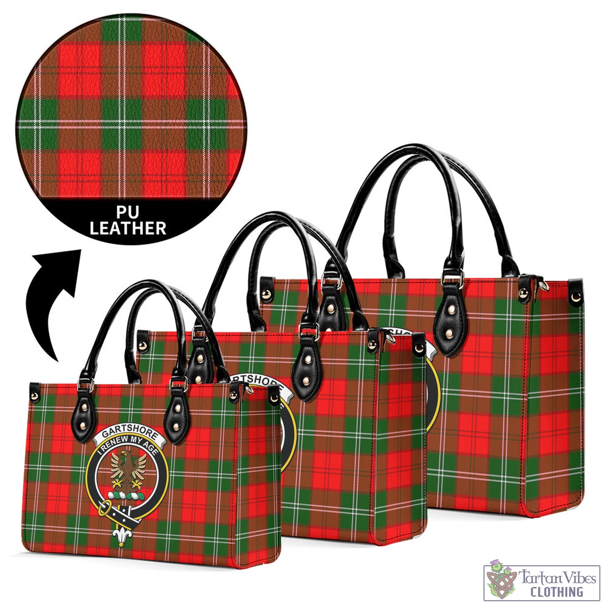 Tartan Vibes Clothing Gartshore Tartan Luxury Leather Handbags with Family Crest