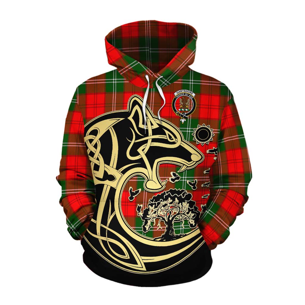 Tartan Vibes Clothing Gartshore Tartan Cotton Hoodie with Family Crest Celtic Wolf Style