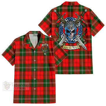 Gartshore Tartan Short Sleeve Button Shirt with Family Crest Celtic Skull Style