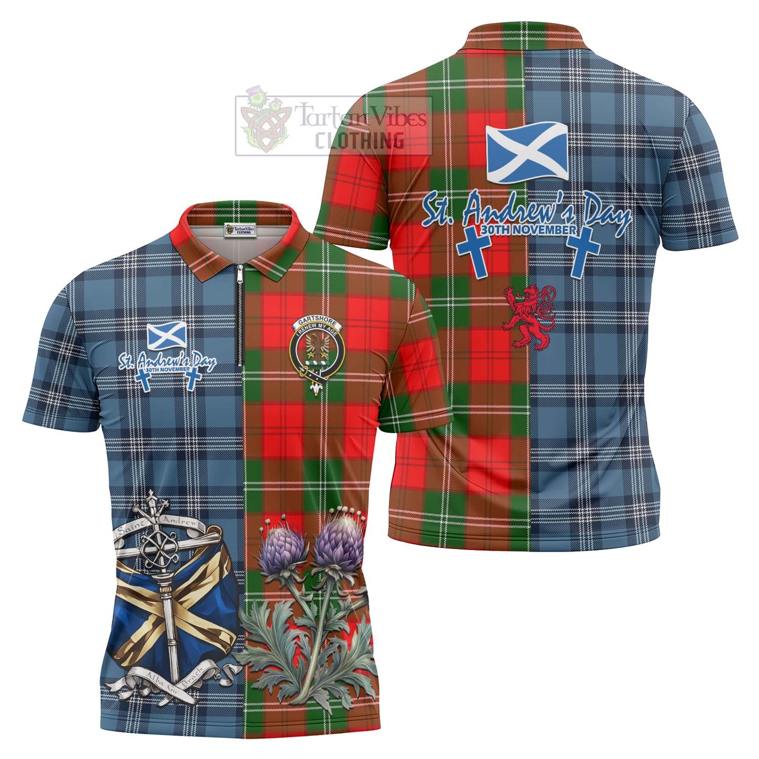 Tartan Vibes Clothing Gartshore Tartan Zipper Polo Shirt Happy St. Andrew's Day Half Tartan Style