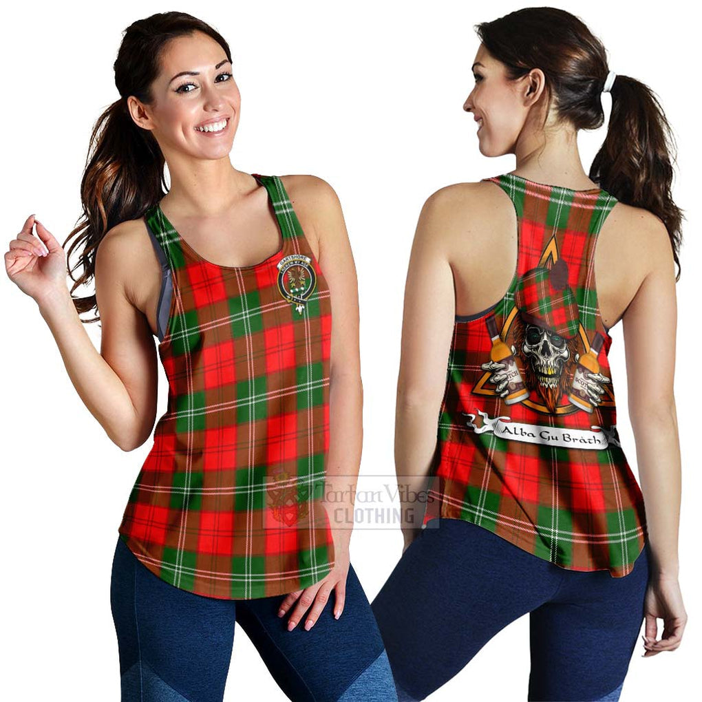 Tartan Vibes Clothing Gartshore Tartan Women's Racerback Tanks with Family Crest and Bearded Skull Holding Bottles of Whiskey