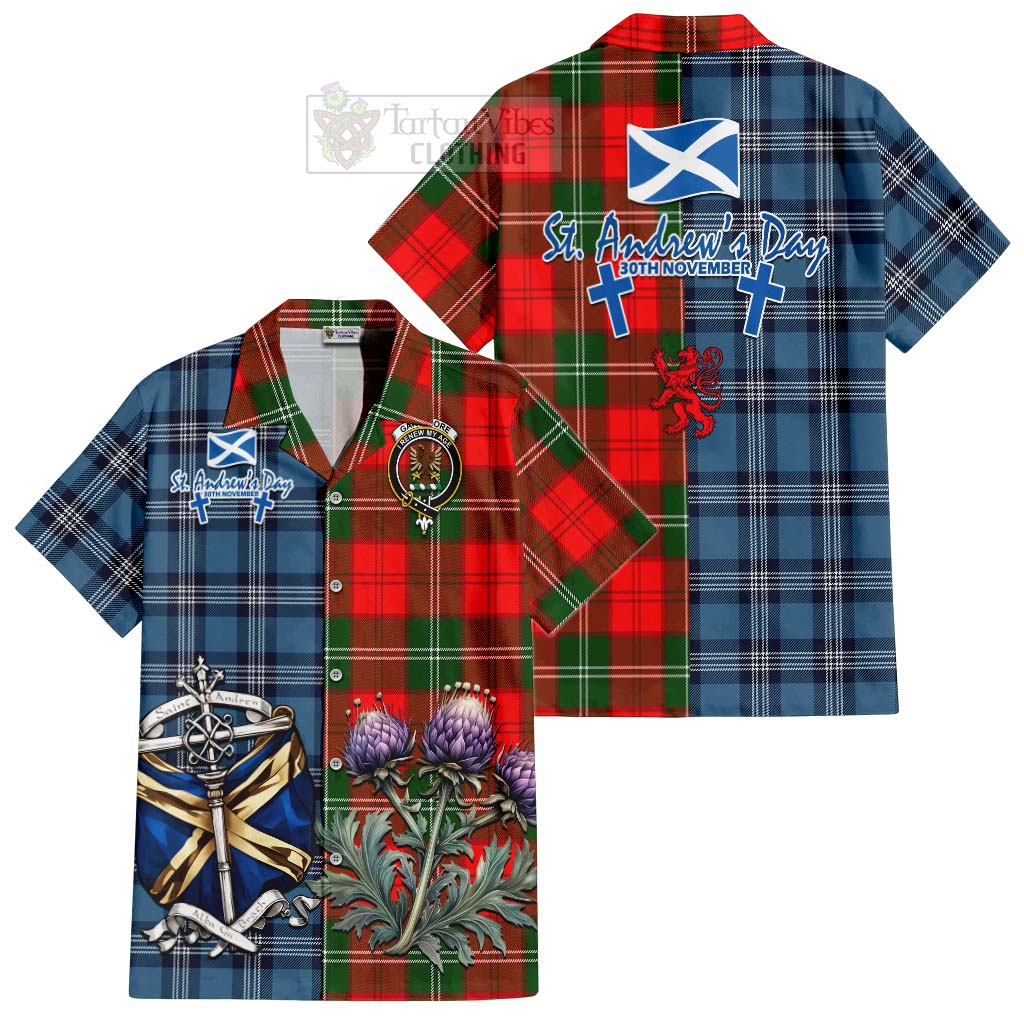 Tartan Vibes Clothing Gartshore Tartan Short Sleeve Button Shirt Happy St. Andrew's Day Half Tartan Style