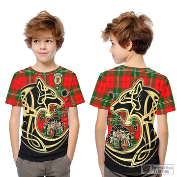 Gartshore Tartan Kid T-Shirt with Family Crest Celtic Wolf Style