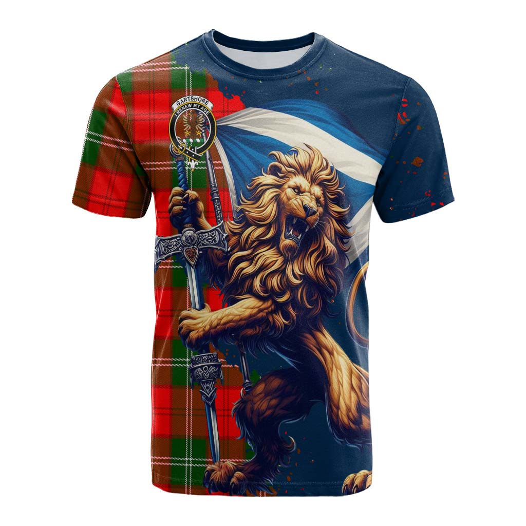 Tartan Vibes Clothing Gartshore Tartan Family Crest Cotton T-shirt with Scottish Majestic Lion