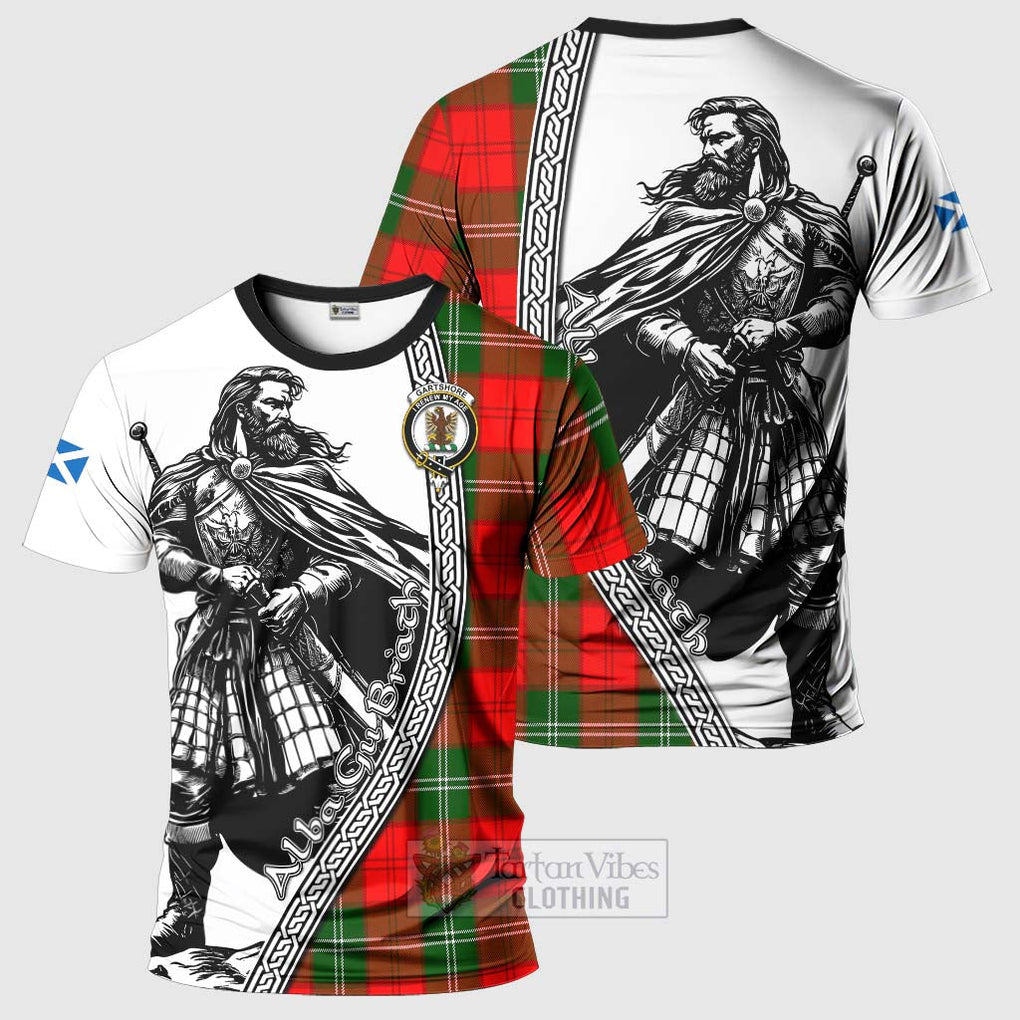 Tartan Vibes Clothing Gartshore Tartan Clan Crest T-Shirt with Highlander Warrior Celtic Style