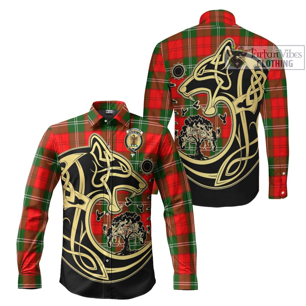 Gartshore Tartan Long Sleeve Button Shirt with Family Crest Celtic Wolf Style Men's Shirt S - Tartan Vibes Clothing