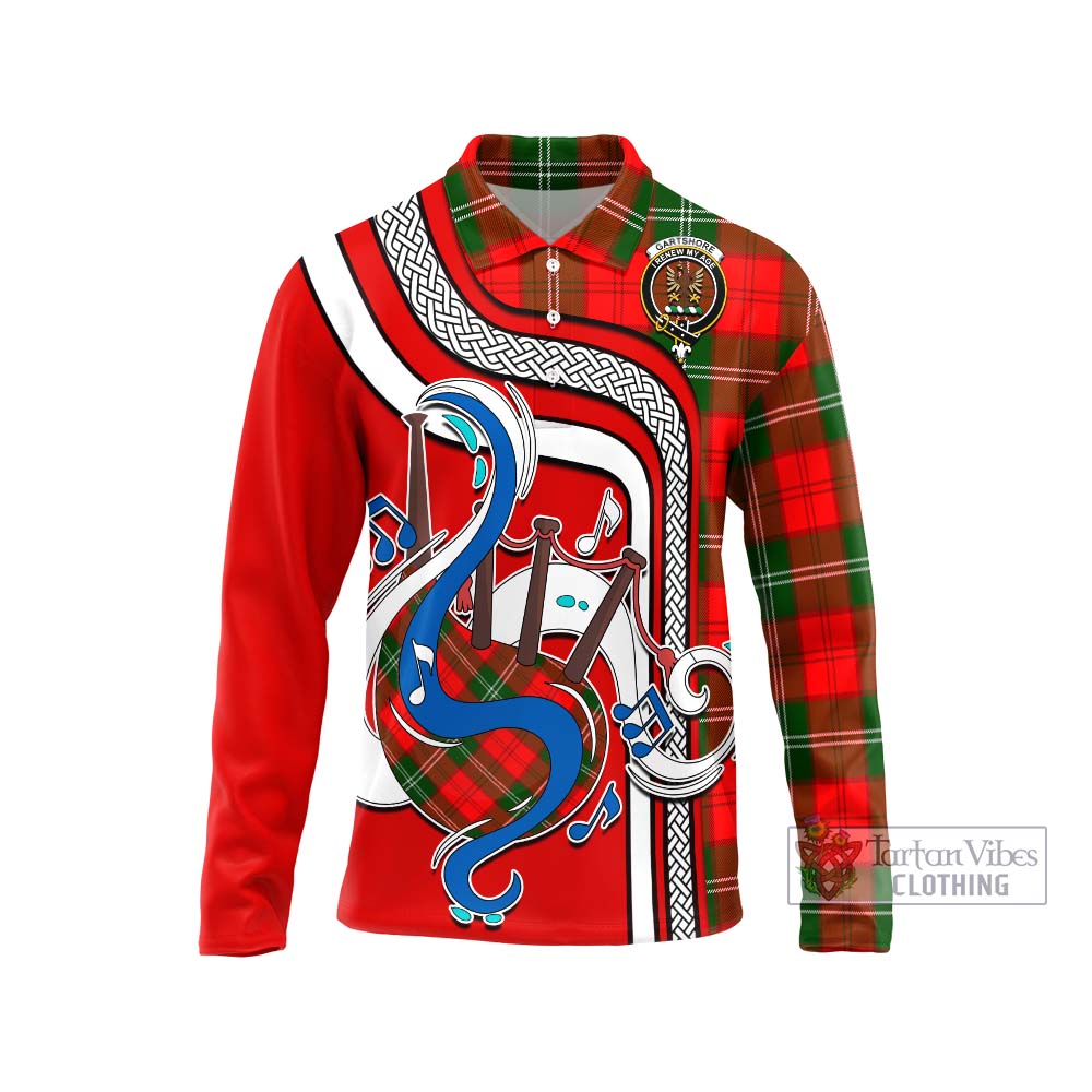 Tartan Vibes Clothing Gartshore Tartan Long Sleeve Polo Shirt with Epic Bagpipe Style