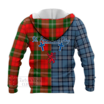 Gartshore Tartan Knitted Hoodie Happy St. Andrew's Day Half Tartan Style