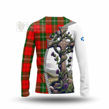 Gartshore Tartan Long Sleeve T-Shirt with Family Crest and St. Andrew's Cross Accented by Thistle Vines