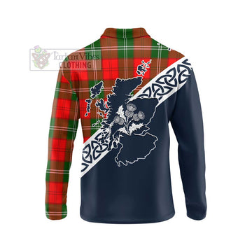 Gartshore Tartan Long Sleeve Polo Shirt Featuring Thistle and Scotland Map