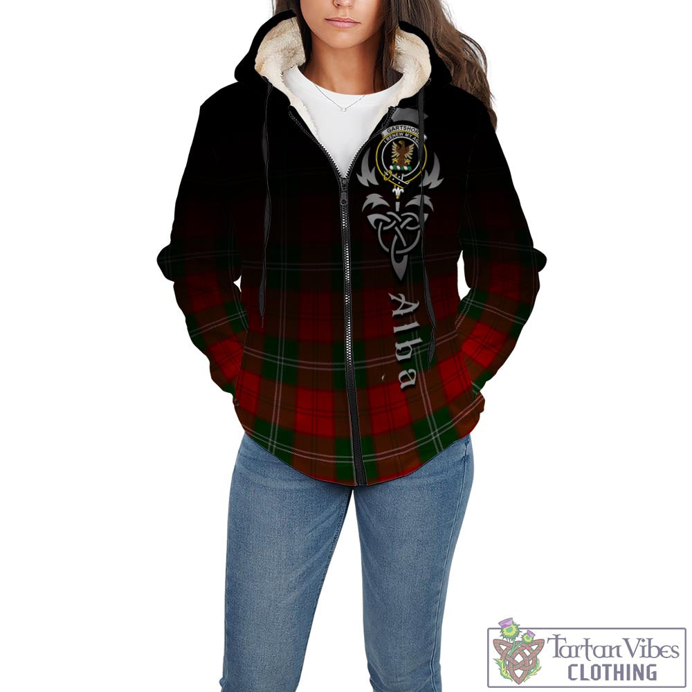 Tartan Vibes Clothing Gartshore Tartan Sherpa Hoodie Featuring Alba Gu Brath Family Crest Celtic Inspired