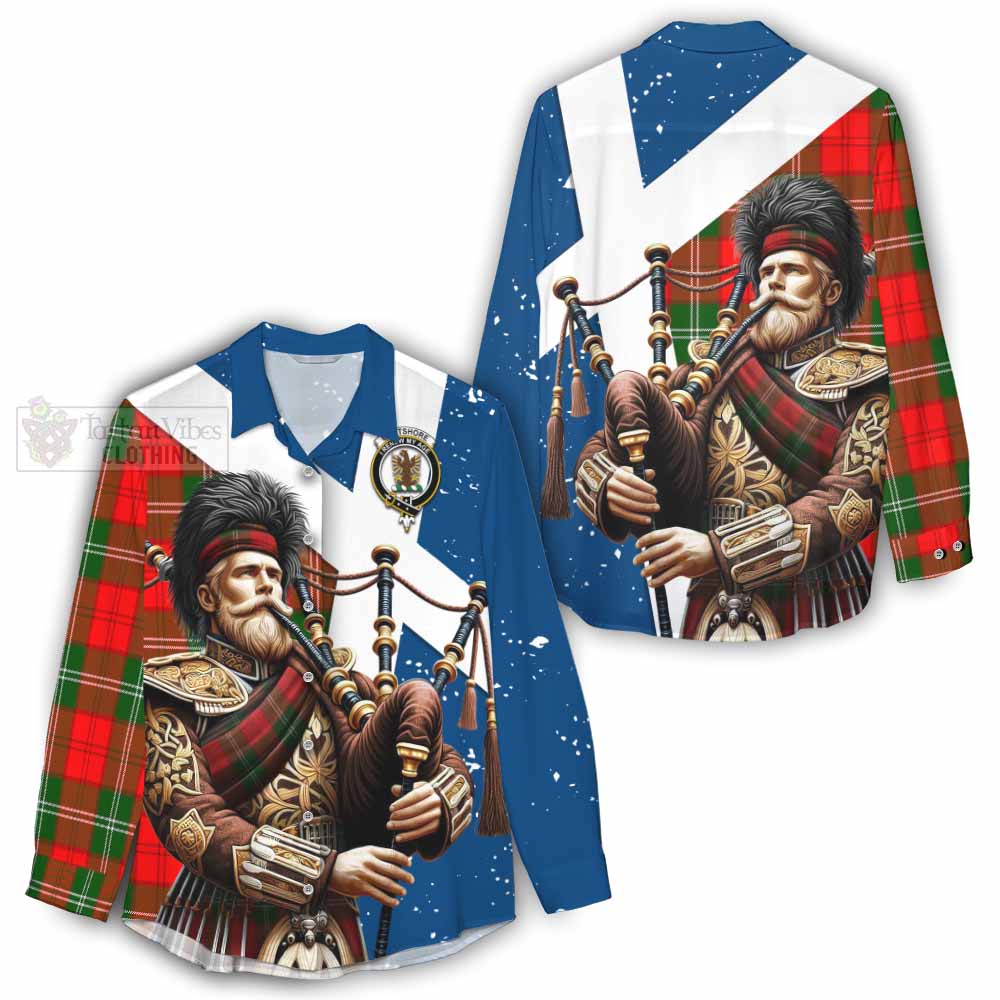 Tartan Vibes Clothing Gartshore Tartan Women's Casual Shirt with Family Crest Scottish Bagpiper Vibes