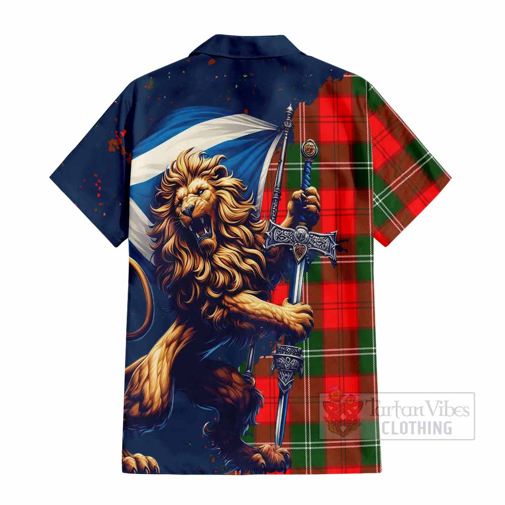 Tartan Vibes Clothing Gartshore Tartan Family Crest Short Sleeve Button Shirt with Scottish Majestic Lion