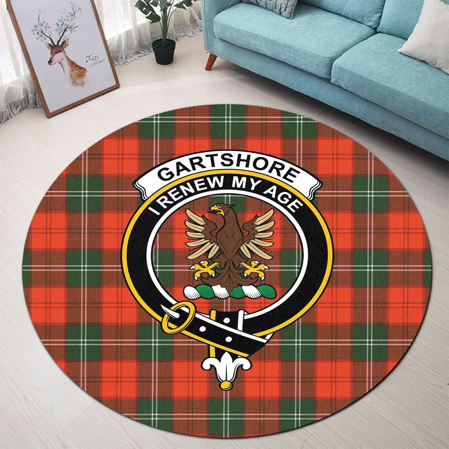 gartshore-tartan-round-rug-with-family-crest