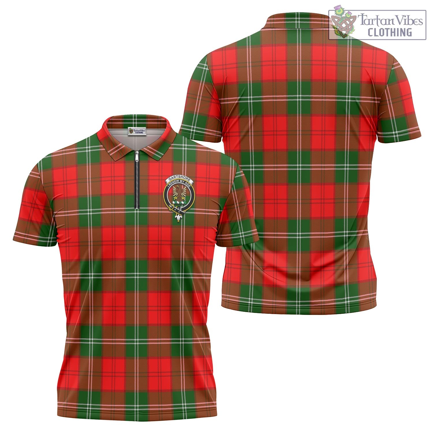 Tartan Vibes Clothing Gartshore Tartan Zipper Polo Shirt with Family Crest