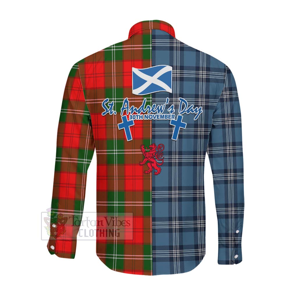 Tartan Vibes Clothing Gartshore Tartan Long Sleeve Button Shirt Happy St. Andrew's Day Half Tartan Style