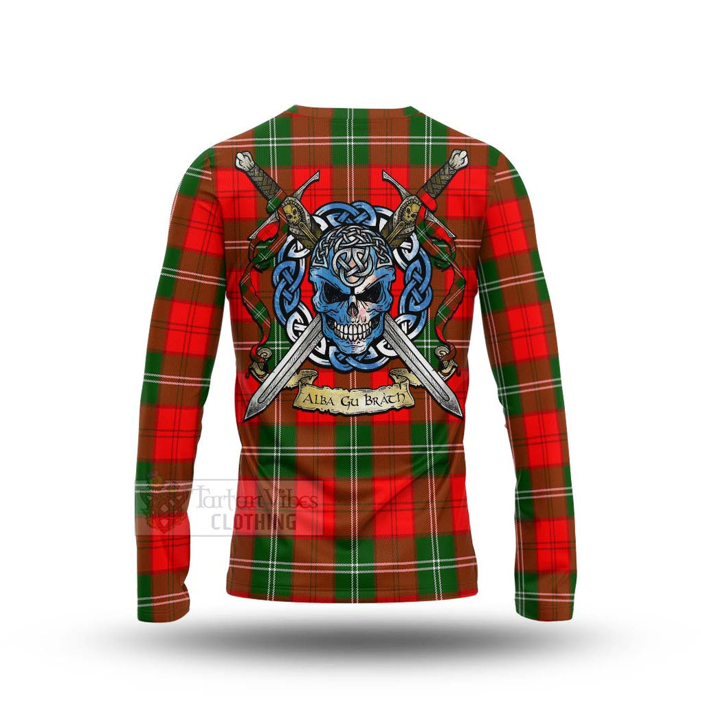 Tartan Vibes Clothing Gartshore Tartan Long Sleeve T-Shirt with Family Crest Celtic Skull Style