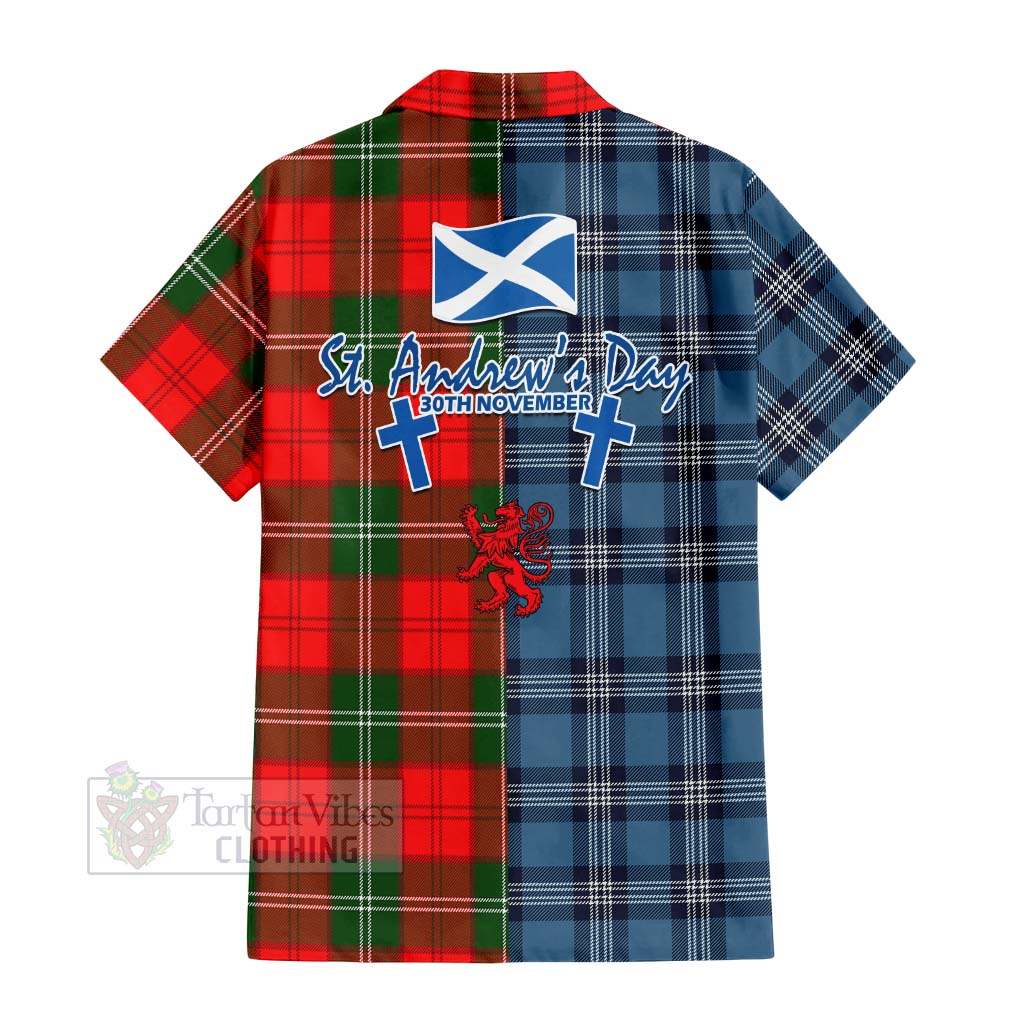 Tartan Vibes Clothing Gartshore Tartan Short Sleeve Button Shirt Happy St. Andrew's Day Half Tartan Style