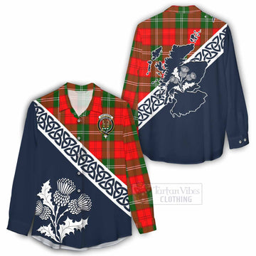 Gartshore Tartan Women's Casual Shirt Featuring Thistle and Scotland Map