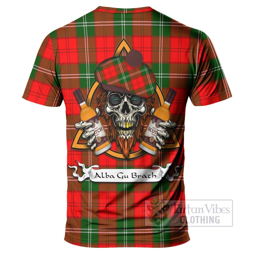 Tartan Vibes Clothing Gartshore Tartan T-Shirt with Family Crest and Bearded Skull Holding Bottles of Whiskey