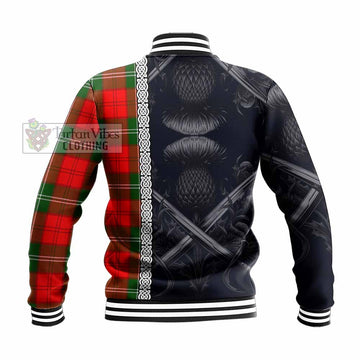 Gartshore Tartan Baseball Jacket with Family Crest Cross Sword Thistle Celtic Vibes - Tartan Vibes Clothing