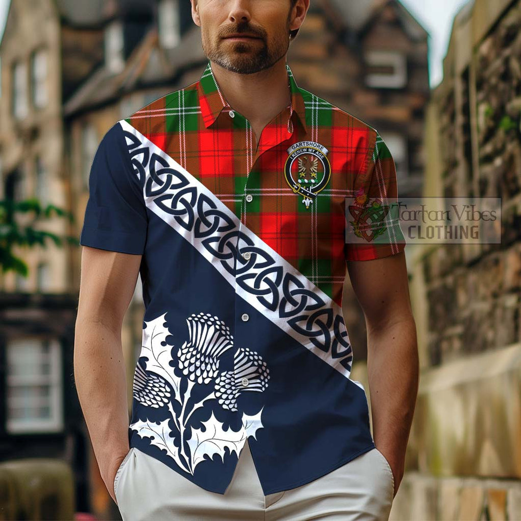 Tartan Vibes Clothing Gartshore Tartan Short Sleeve Button Shirt Featuring Thistle and Scotland Map