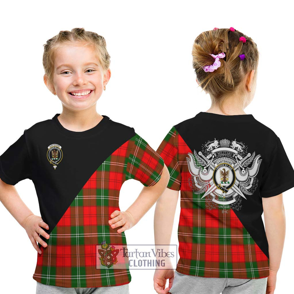 Gartshore Tartan Kid T-Shirt with Family Crest and Military Logo Style - Tartanvibesclothing Shop