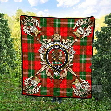 Gartshore Tartan Quilt with Family Crest and Scottish Golden Courage Shield