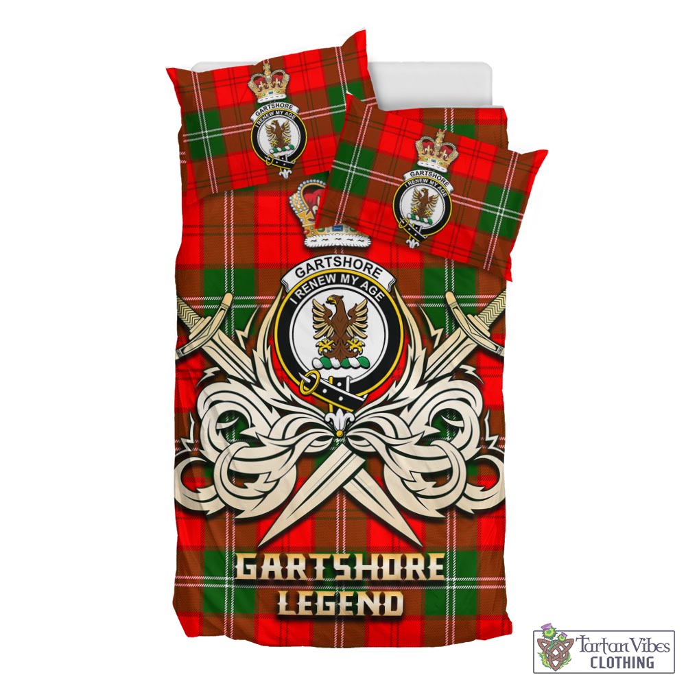 Tartan Vibes Clothing Gartshore Tartan Bedding Set with Clan Crest and the Golden Sword of Courageous Legacy