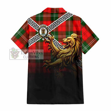 Gartshore Crest Tartan Hawaiian Shirt with Golden Lion Emblem Celtic Style - Tartan Vibes Clothing