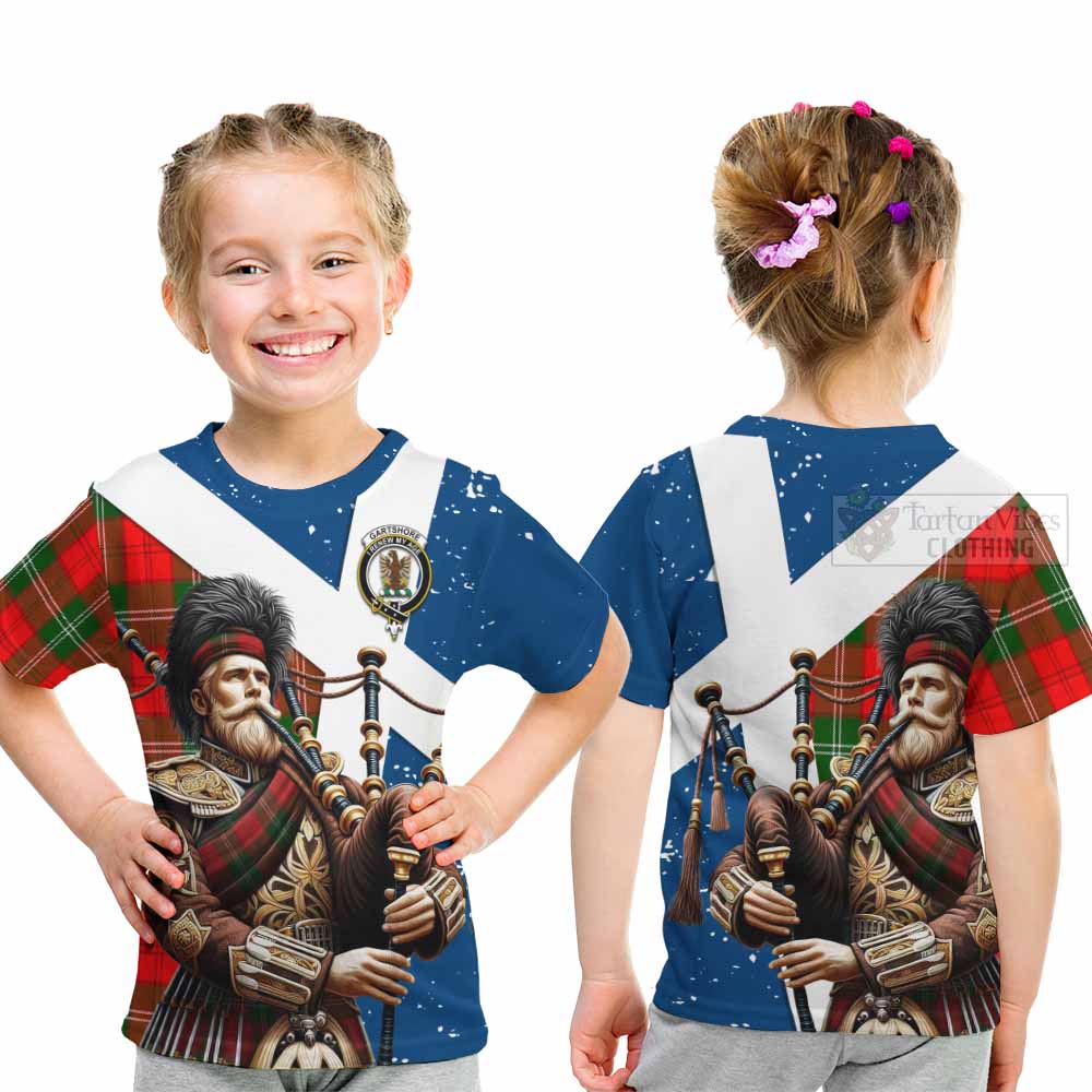 Tartan Vibes Clothing Gartshore Tartan Kid T-Shirt with Family Crest Scottish Bagpiper Vibes