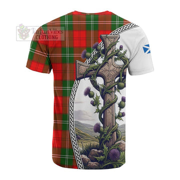 Gartshore Tartan Cotton T-shirt with Family Crest and St. Andrew's Cross Accented by Thistle Vines