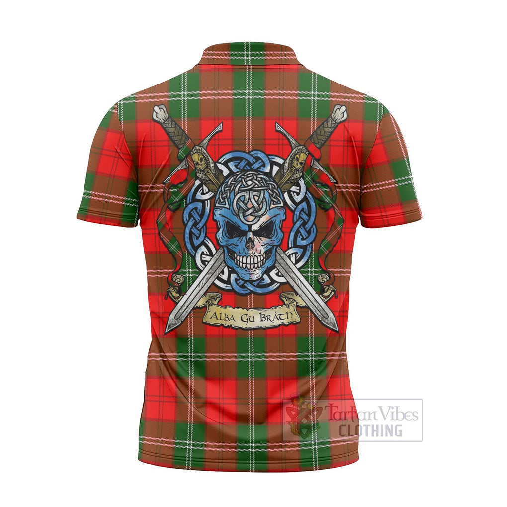 Tartan Vibes Clothing Gartshore Tartan Zipper Polo Shirt with Family Crest Celtic Skull Style