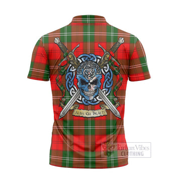 Gartshore Tartan Zipper Polo Shirt with Family Crest Celtic Skull Style