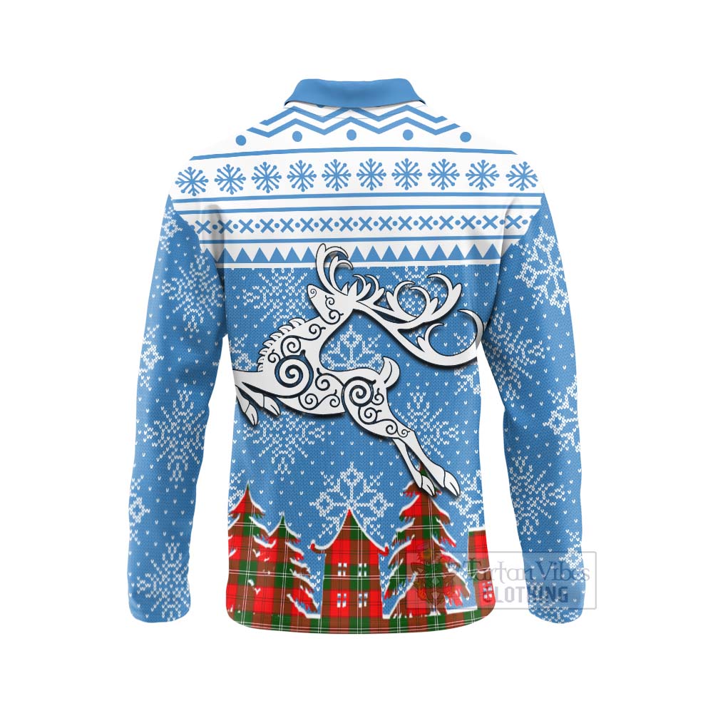 Tartan Vibes Clothing Gartshore Clan Christmas Long Sleeve Polo Shirt Celtic Reindeer Style