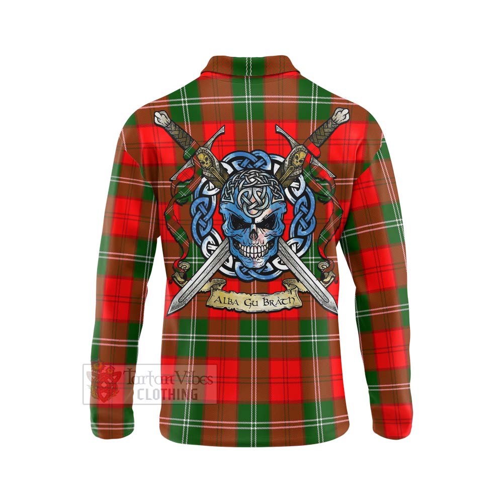 Tartan Vibes Clothing Gartshore Tartan Long Sleeve Polo Shirt with Family Crest Celtic Skull Style