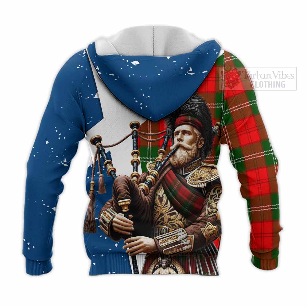 Tartan Vibes Clothing Gartshore Tartan Knitted Hoodie with Family Crest Scottish Bagpiper Vibes