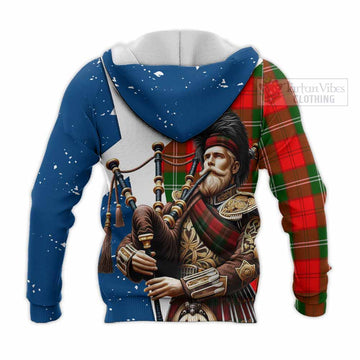 Gartshore Tartan Knitted Hoodie with Family Crest Scottish Bagpiper Vibes