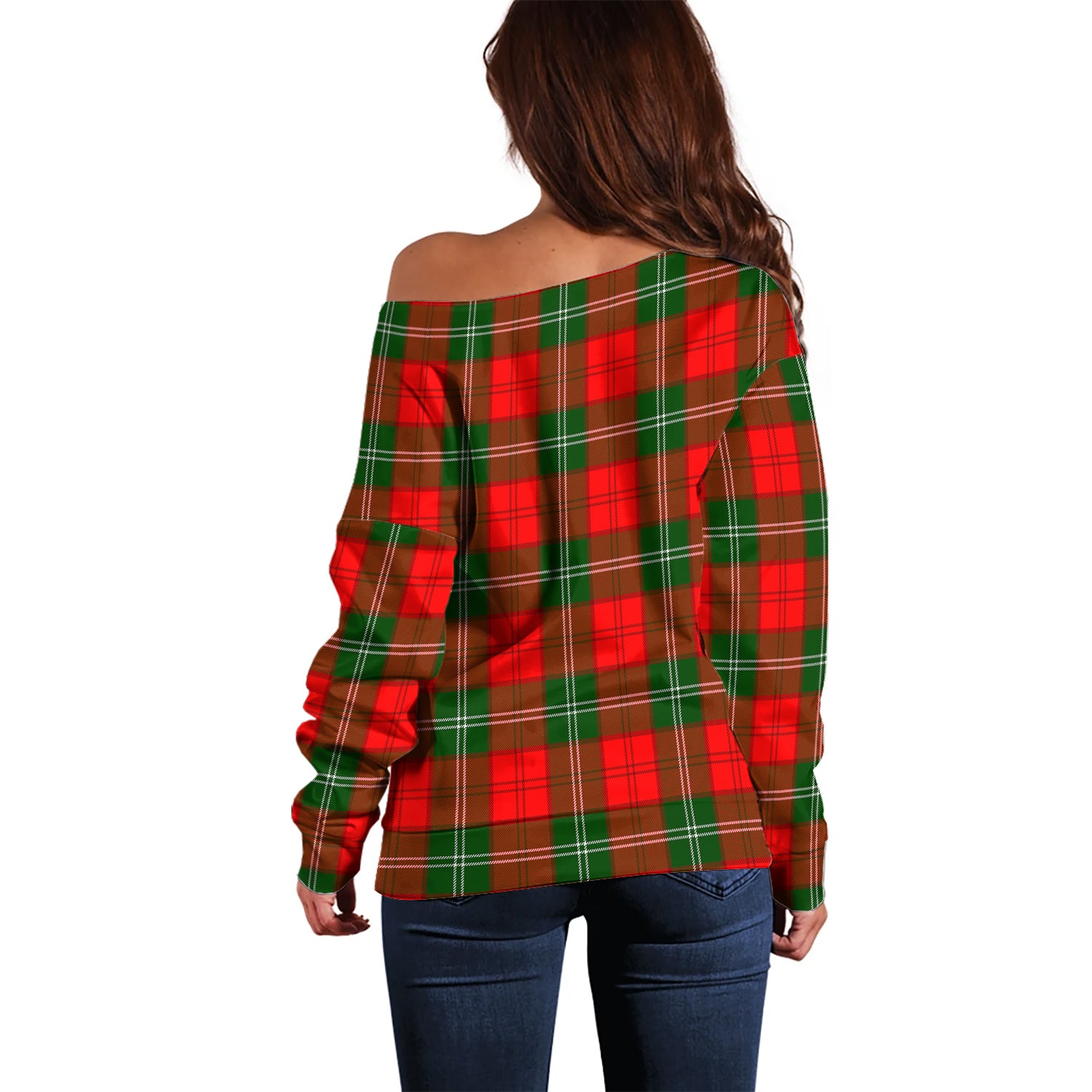 Gartshore Tartan Off Shoulder Women Sweater with Family Crest - Tartanvibesclothing