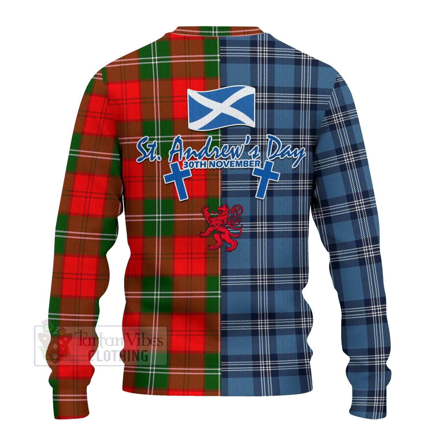 Tartan Vibes Clothing Gartshore Tartan Knitted Sweater Happy St. Andrew's Day Half Tartan Style