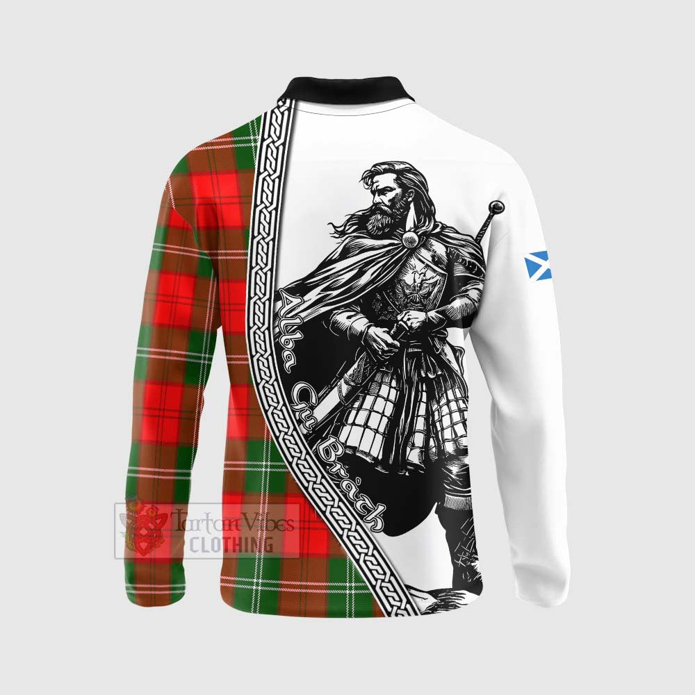 Tartan Vibes Clothing Gartshore Tartan Clan Crest Long Sleeve Polo Shirt with Highlander Warrior Celtic Style