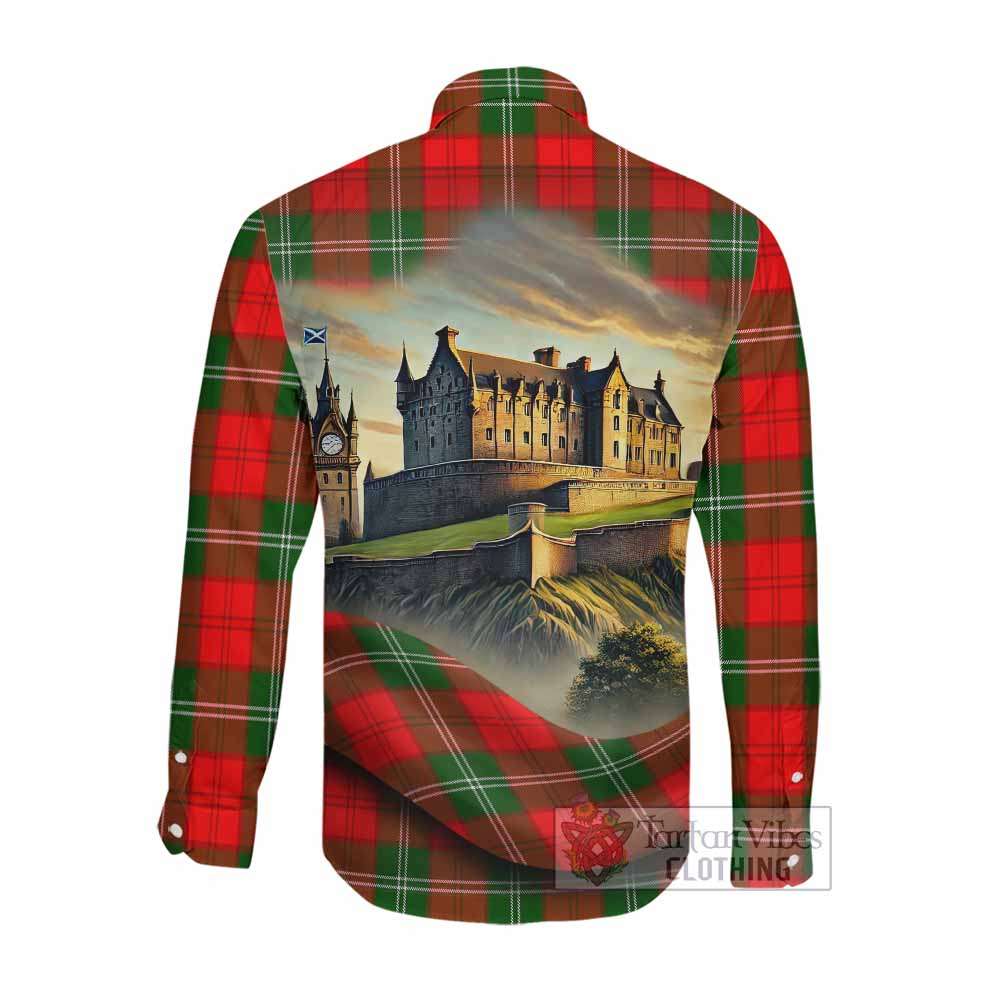 Gartshore Tartan Family Crest Long Sleeve Button Shirt with Scottish Ancient Castle Style Men's Shirt - Tartan Vibes Clothing