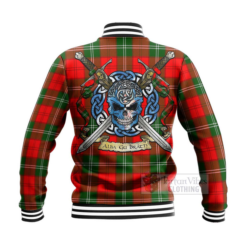 Tartan Vibes Clothing Gartshore Tartan Baseball Jacket with Family Crest Celtic Skull Style