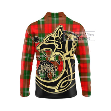 Gartshore Tartan Long Sleeve Polo Shirt with Family Crest Celtic Wolf Style