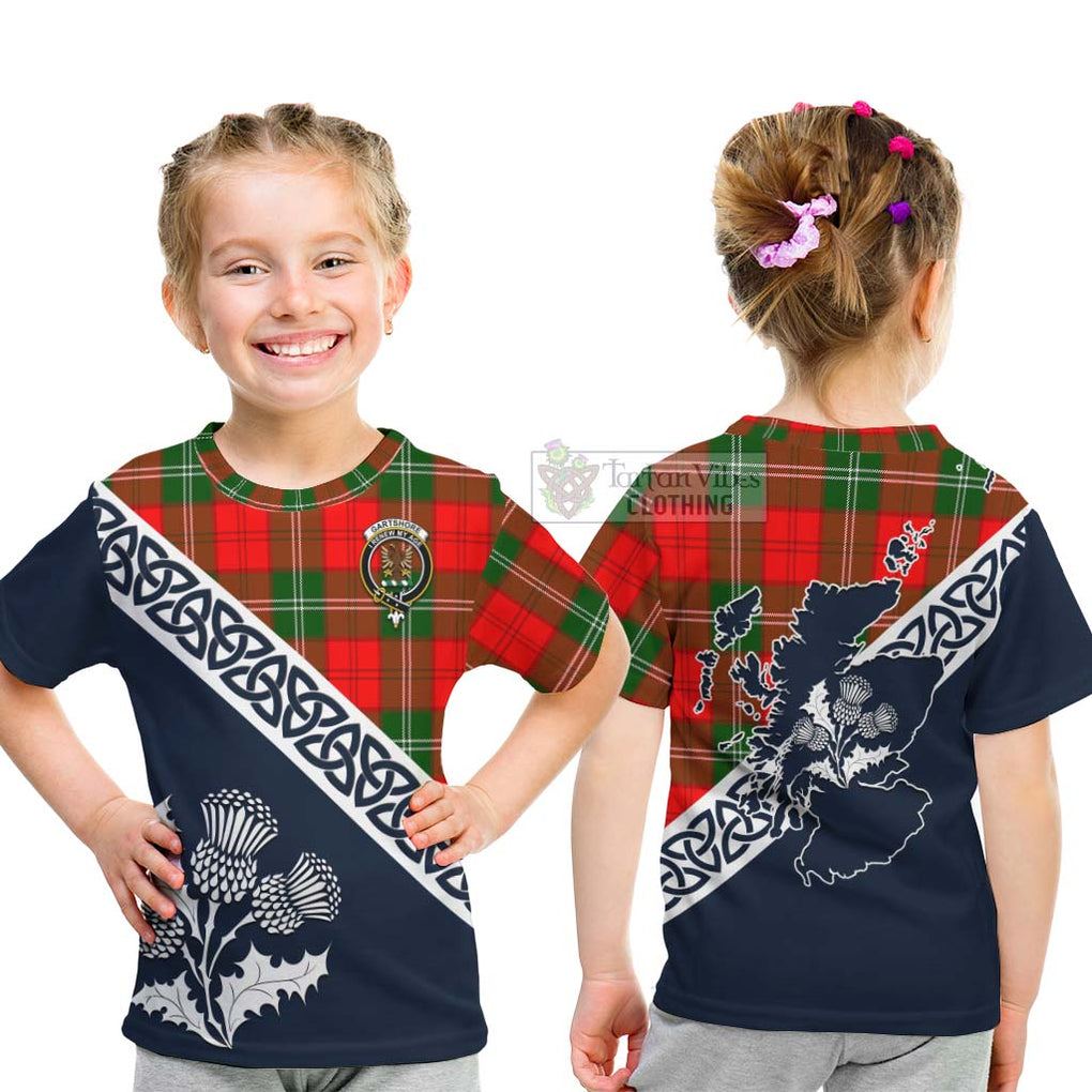 Tartan Vibes Clothing Gartshore Tartan Kid T-Shirt Featuring Thistle and Scotland Map