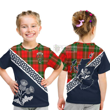 Gartshore Tartan Kid T-Shirt Featuring Thistle and Scotland Map