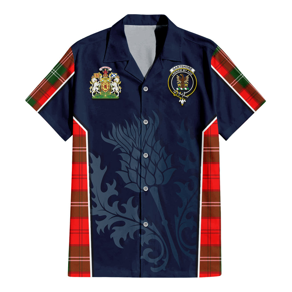 Tartan Vibes Clothing Gartshore Tartan Short Sleeve Button Up Shirt with Family Crest and Scottish Thistle Vibes Sport Style